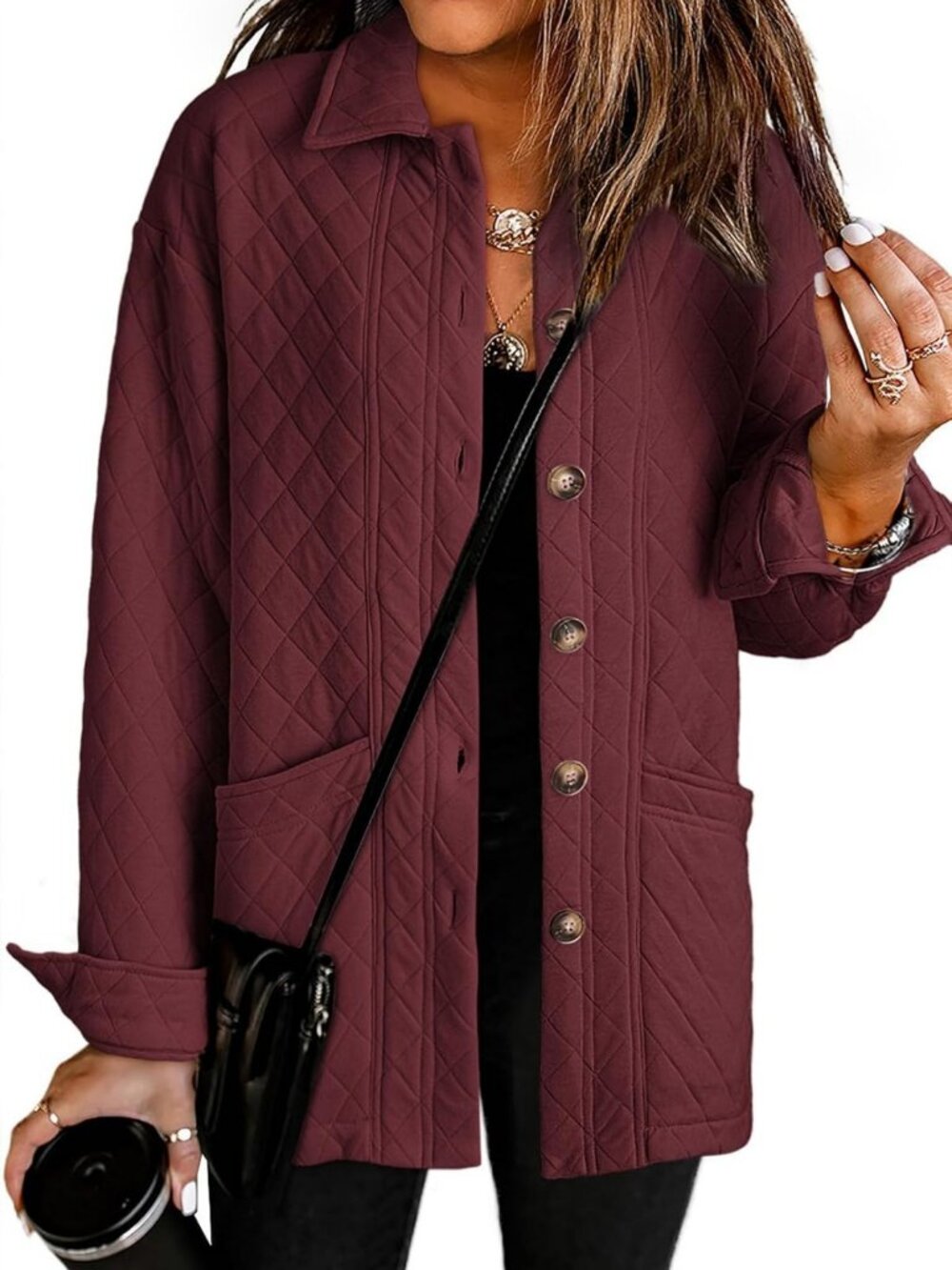 Lightweight Quilted Jacket for Women | Casual Button Down Collared Coat with